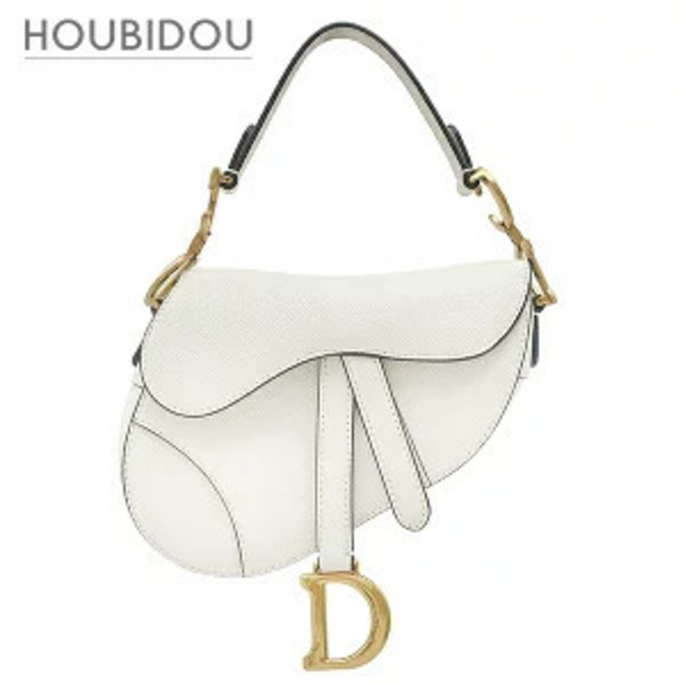 Christian Dior Saddle Bag Shoulder Grained Calf Leather White
